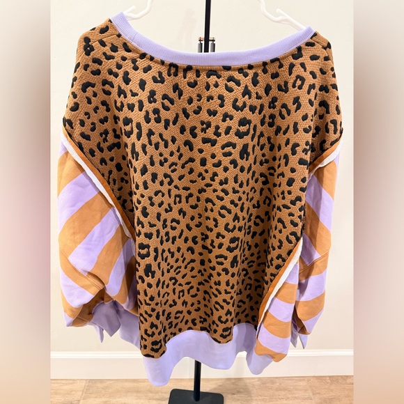 BiBi NWOT Leopard Print Colorblock Sweatshirt Top Oversized - Picture 5 of 7
